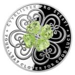 Silver Crystal Coin - "Four-leaf clover for good luck" Niue Island 2$ 2025. 99,9% silver coin with cut Bohemian crystal, 1 oz