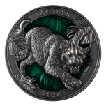 „Colours of  Wildlife. Jaguar" Barbados 5$ 2024 99,9% silver coin with translucent green enamel. 3 oz 