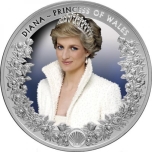 Lady Diana - Tokelau 2022.v. 5 $  99,9% hopearaha väripainatuksella, 31,1 g