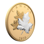 Maple Leaf in  Motion. Canada.50$ 2025 5 Oz Silver Coin with selective goldplating 